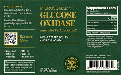 Global Healing Microsomal Glucose Oxidase source label used in the packaging illustration