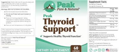 Peak Pure & Natural Peak Thyroid Support source label used in the packaging illustration