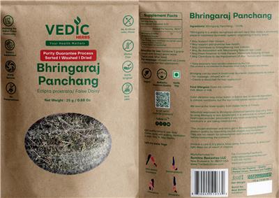 Vedic Herbs Bhringaraj Panchang source label used in the packaging illustration