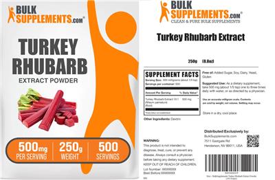 BulkSupplements.com Turkey Rhubarb Extract Powder 500 mg product packaging