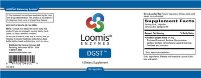 Loomis Enzymes DGST source label used in the packaging illustration