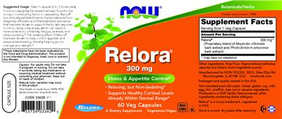 NOW Relora 300 mg source label used in the packaging illustration