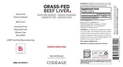Codeage Beef Liver source label used in the packaging illustration