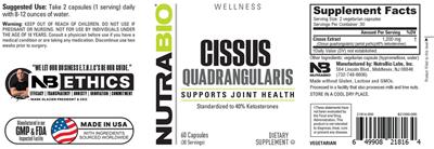 NutraBio Cissus Quadrangularis source label used in the packaging illustration