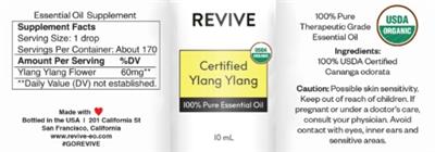 Revive Certified Ylang Ylang source label used in the packaging illustration