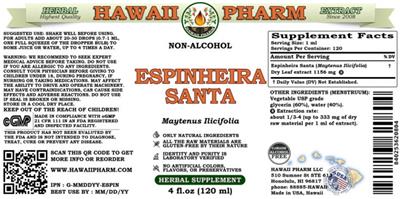 Hawaii Pharm Espinheira Santa Non-Alcohol product packaging