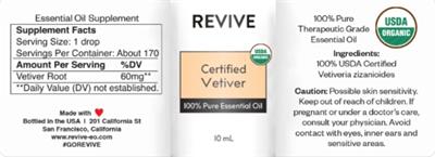 Revive Certified Vetiver source label used in the packaging illustration
