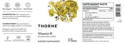 Thorne Vitamin K product packaging