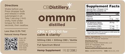 CBDistillery ommm distilled CBG 500 mg + CBD 500 mg Oil Full Spectrum Blend Natural Hemp Flavor product packaging