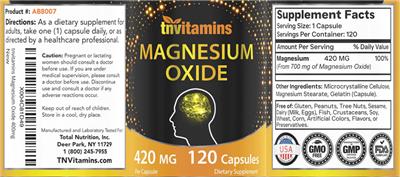 tnvitamins Magnesium Oxide 420 mg source label used in the packaging illustration