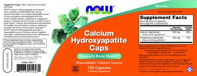 NOW Calcium Hydroxyapatite Caps source label used in the packaging illustration