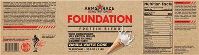Arms Race Nutrition Foundation Vanilla Waffle Cone source label used in the packaging illustration