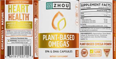 ZHOU Plant-Based Omegas source label used in the packaging illustration