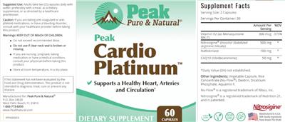 Peak Pure & Natural Peak Cardio Platinum source label used in the packaging illustration