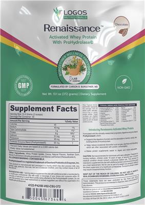 Logos Nutritionals Renaissance Chocolate source label used in the packaging illustration