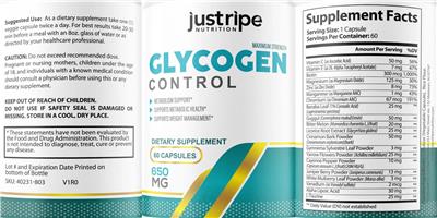 Just Ripe Nutrition Glycogen Control source label used in the packaging illustration