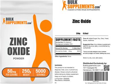 BulkSupplements.com Zinc Oxide Powder 50 mg product packaging