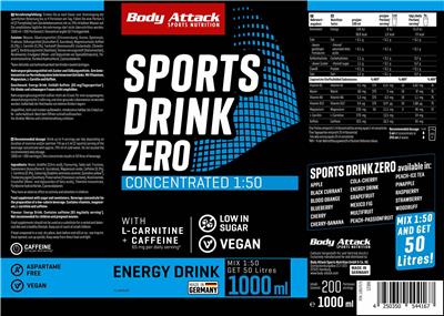 Body Attack Sports Nutrition Sports Drink Zero Energy Drink Flavour product packaging