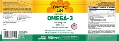 Country Life Omega-3 Fish Body Oils 1000 mg product packaging