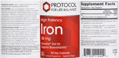 Protocol For Life Balance High Potency Iron 36 mg product packaging