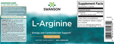 Swanson L-Arginine 500 mg source label used in the packaging illustration