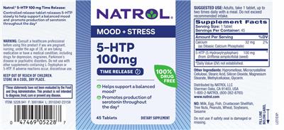 Natrol 5-HTP 100 mg Time Release source label used in the packaging illustration