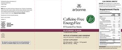 Arbonne Caffeine-Free EnergyFizz Blackberry Flavor source label used in the packaging illustration