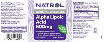 Natrol Alpha Lipoic Acid 600 mg source label used in the packaging illustration