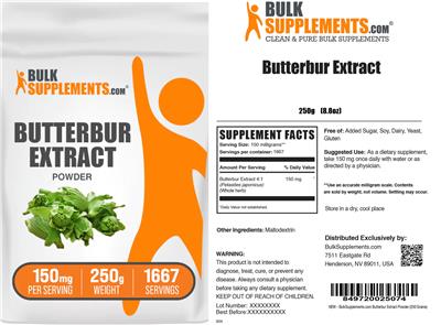 BulkSupplements.com Butterbur Extract Powder 150 mg product packaging