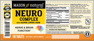 Mason Natural Neuro Complex source label used in the packaging illustration