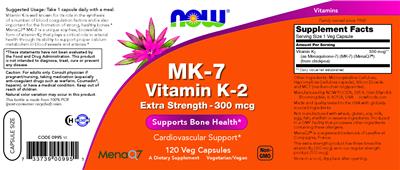 NOW MK-7 Vitamin K-2 Extra Strength - 300 mcg source label used in the packaging illustration