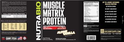NutraBio Muscle Matrix Protein Alpine Vanilla source label used in the packaging illustration