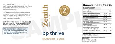 Zenith Labs BP Thrive source label used in the packaging illustration