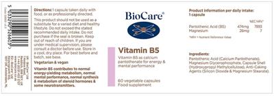 BioCare Vitamin B5 source label used in the packaging illustration