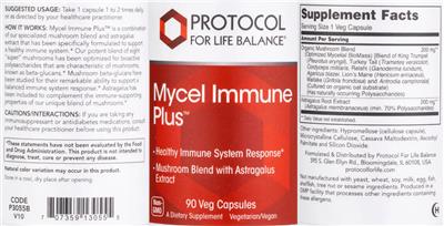 Protocol For Life Balance Mycel Immune Plus source label used in the packaging illustration
