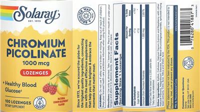 Solaray Chromium Picolinate 1000 mcg Natural Lemon-Raspberry Flavor source label used in the packaging illustration