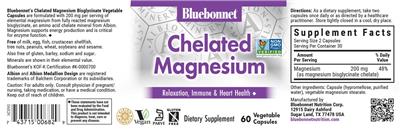 Bluebonnet Chelated Magnesium source label used in the packaging illustration