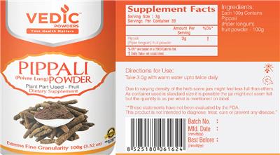 Vedic Powders Pippali Powder source label used in the packaging illustration