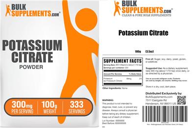 BulkSupplements.com Potassium Citrate Powder 300 mg product packaging