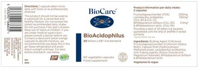 BioCare BioAcidophilus source label used in the packaging illustration