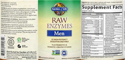 Garden of Life Raw Enzymes Men source label used in the packaging illustration