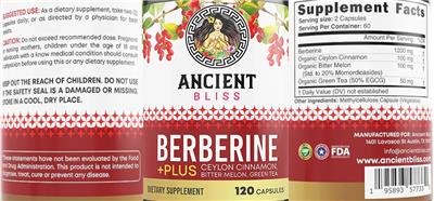Ancient Bliss Berberine +Plus source label used in the packaging illustration
