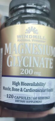 Windmill Magnesium Glycinate 200 mg source label used in the packaging illustration
