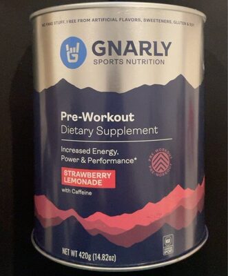 Gnarly Sports Nutrition Pre-Workout with Caffeine Strawberry Lemonade product packaging