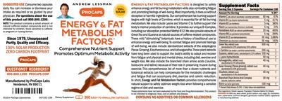 ProCaps Energy & Fat Metabolism Factors source label used in the packaging illustration