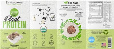 Portions Master Vegan Plant Protein Unflavored Unsweetened source label used in the packaging illustration
