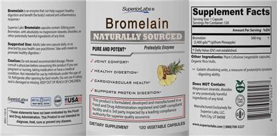 SuperiorLabs Bromelain source label used in the packaging illustration
