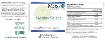 Moss Nutrition Motility Select source label used in the packaging illustration
