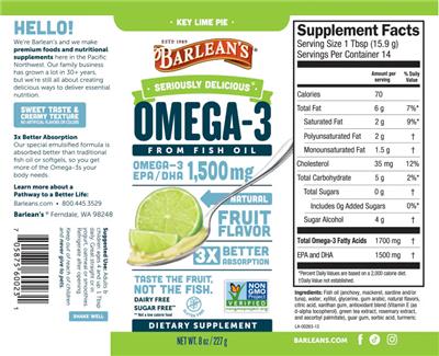 Barlean's Seriously Delicious Omega-3 Key Lime Pie source label used in the packaging illustration