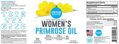 Portions Master Women's Primrose Oil source label used in the packaging illustration
